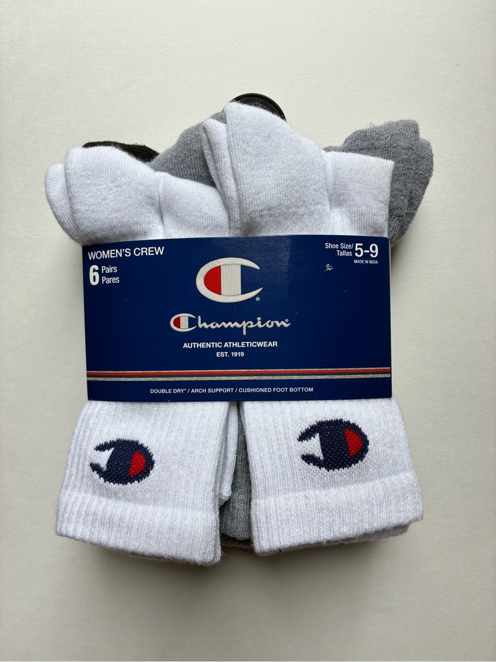 Champion Women's Crew Socks - White & Gray (6 Pairs) NEW